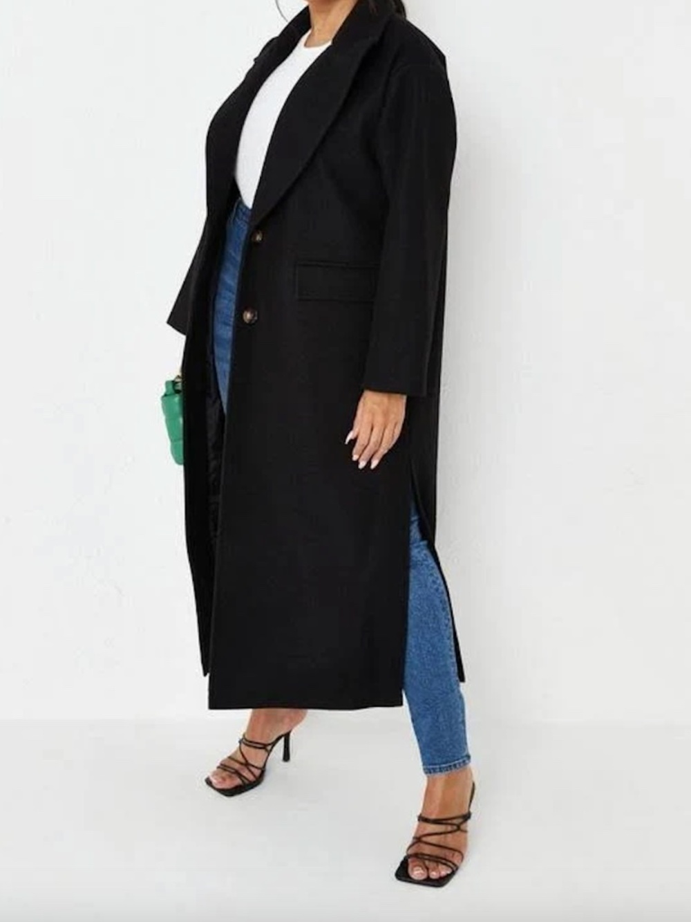 Misguided Black side split formal midaxi coat